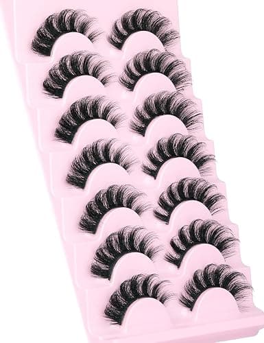 Mink Lashes Fluffy Wispy Lashes Natural Look 3D False Eyelashes D Curl Russian Strip Lashes 7 Pairs Short Fake Eyelash Pack by EYDEVRO thumbnail 7