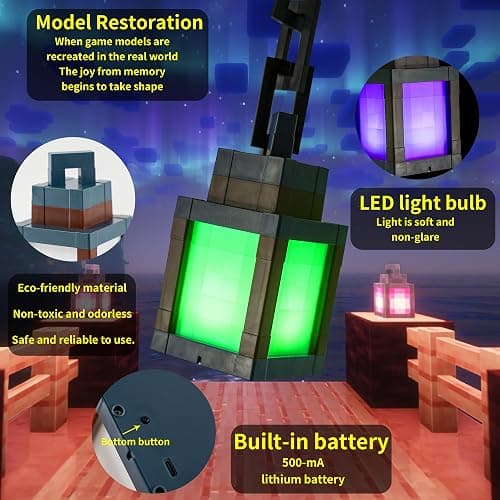 Pixelated Lantern Night Light - USB Rechargeable Night Lamp - 16 Colors LED Mood Light Touch Switch & Remote Control - Wall or Table Mounting Lights, Ideal for Room, Game Room Decor, Gifts for Boys thumbnail 6