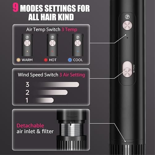 SKIMI 110,000 RPM Brushless Motor Hair Dryer Brush - 5 Muti-Styler for Fast Drying, Curling, Volumizing & Straightening | High-Speed Hot Air Brush for All Hair Types (Black & Pink) thumbnail 7