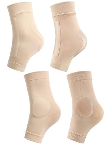 Geyoga 2 Pairs Ice Skating Socks for Women Tendon Heel Ankle Protector Padded Guards Ankle Sleeve Pad ski Splints(Beige Color) - Image 1