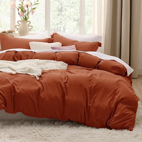 Bedsure Terracotta Duvet Cover King Size - 3 Pieces Prewashed Cotton-Like Extra Soft Bedding Set, Includes 1 Duvet Cover 104x90 Inches with Zipper Closure & 2 Pillow Shams, Comforter Not Included - Image 1