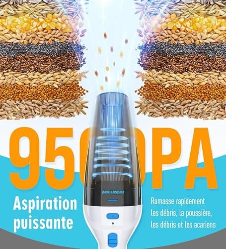 Milunho Aspirateur à Main, 9500PA Aspirateur Voiture Puissant sans Fil, 100W Rechargeable Portable Mini Aspirateur sans Fil, Aspirateur de Voiture pour Maison Voiture Bureau Canapé thumbnail 2