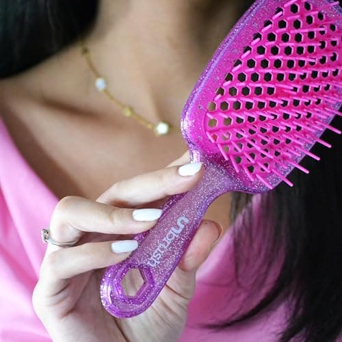 FHI Heat UNbrush Detangling Brush for Pain-Free Brushing on All Wet or Dry Hair Types — Durable DuoFlex Anti-Static Bristles, Lightweight Handle, Vented Hair Brush, Rose Quartz Pink thumbnail 9