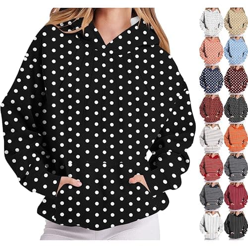 Rikbuig Polka Dot Hoodie Women Cute Y2k Graphic Oversized Hoodies Long Sleeve Pleated Fleece Pullover Sweatshirt with Pocket - Image 1