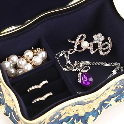 Hipiw Vintage Jewelry Organizer Box - Metal Trinket Storage Box Ornate Treasure Chest Box Jewelry Decorative box Keepsake Gift Box Case for Women,4.9"x3.4"x2.7" thumbnail 7