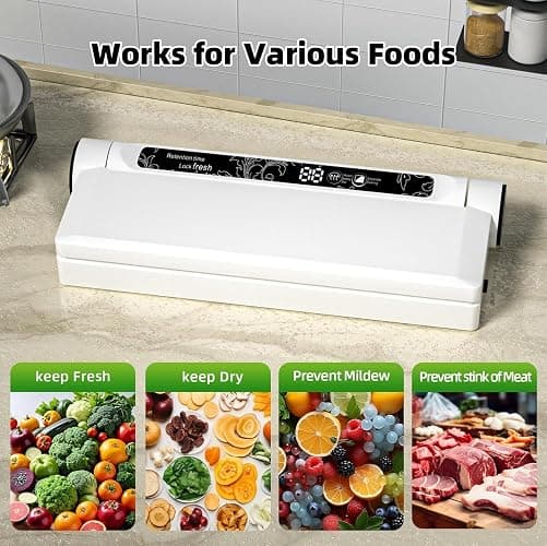 Food Vacuum Sealer Machine, 75KPA Strong Suction, Dry/Wet Modes, 20 Vacuum Seal Bags for Food, Digital Countdown Timer, Compact Lightweight, Ideal for Home Kitchen Use thumbnail 6
