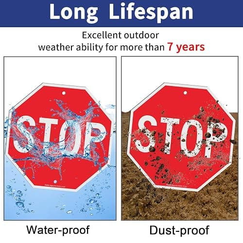 Stop Sign, Street Slow Warning Reflective Signs, 12 x 12 Inches Octagon, .040 Rust Free Aluminum, UV Protected and Waterproof, Weather Resistant, Durable Ink, Easy to Mount thumbnail 5