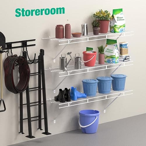 HAUSHOF Closet Shelves Wall Mounted 2-Pack, 4 ft x 12in White Wire Shelving for Laundry Room, Closet, Basement Organization and Storage thumbnail 2