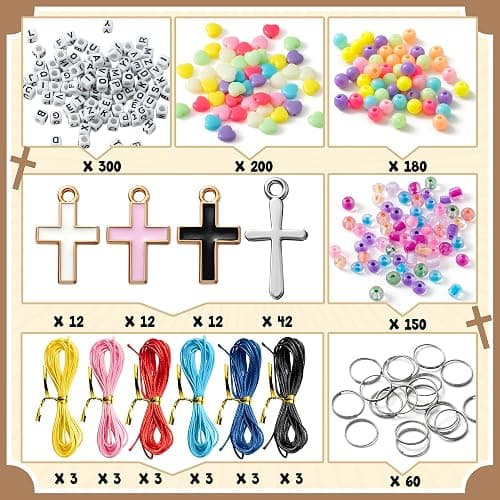 DIY Cross Keychain Jewelry Making Kits - 306 Pcs Craft Supplies with Cross Charms, Letter Beads Chains for Bracelet Necklace, Sunday School Party Activity Jewelry Christmas Gifts for Adults thumbnail 2