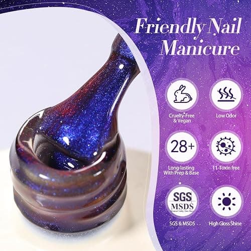 BORN PRETTY Heaven Purple Cat Magnetic Eye Gel Polish Chameleon Gel Polish | Holorgraphic Cat Magnetic Eye Gel Polish Glitter Gel Polish Soak Off Nail Art Salon Home Gift for Women Girl thumbnail 8