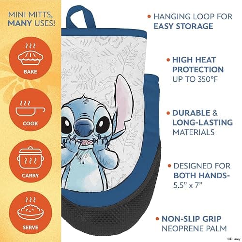 Disney Kitchen Towels & Oven Mitts Set – 4 Piece Bundle with 2 Cotton Dish Towels/Hand Towels & 2 Heat Resistant Mini Oven Mitts (Pot Holders) – Mickey, Stitch & Pooh (Stitch) thumbnail 5