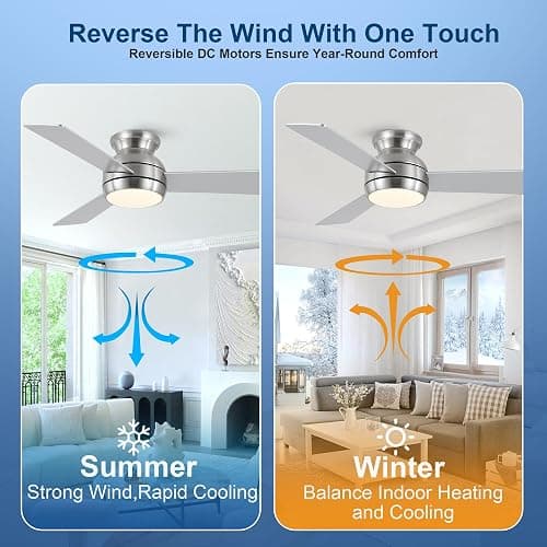 putroad 42 Inch Ceiling Fans with Lights and Remote, Brushed Nickel Low Profile Ceiling Fan with Light, Flush Mount, Reversible, 6 Speeds, 3CCT Dimmable, Bedroom Indoor/Outdoor Patios Use thumbnail 6