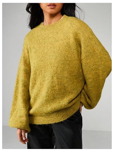 RoseSeek Women's Baggy Knit Sweater Crew Neck Lantern Sleeve Pullover Sweaters Fall Jumpers thumbnail 5