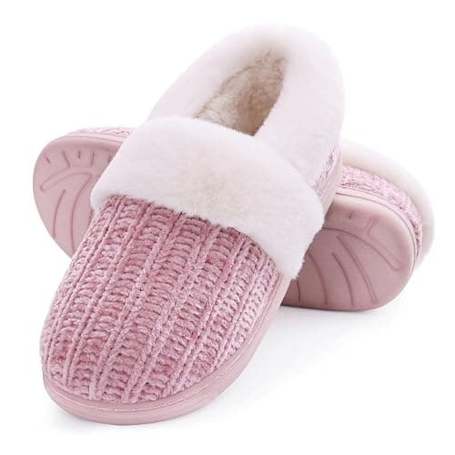 Evshine Women's Fuzzy Memory Foam Slippers, Closed Back Knit Bedroom Slippers, Slip-On Warm House Shoes for Indoor & Outdoor Comfort - Image 1