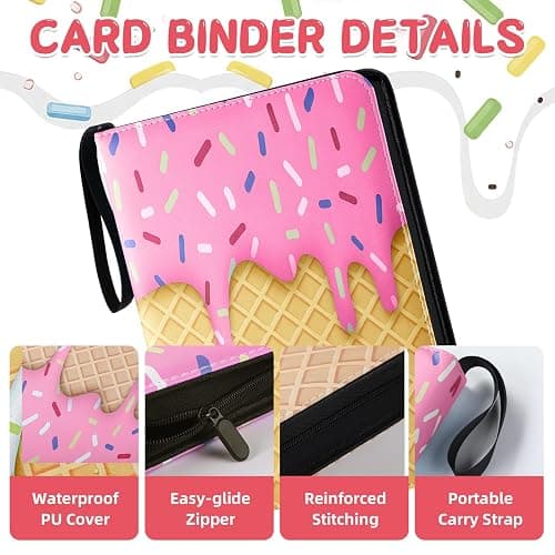 Jaloro Ice Cream Drip Baseball Card Binder Trading Card Binder Portable Collector Cardholder Baseball Album Case for Boys Sports Game Supplies(Ice Cream,Pink,440 Pocket) thumbnail 4