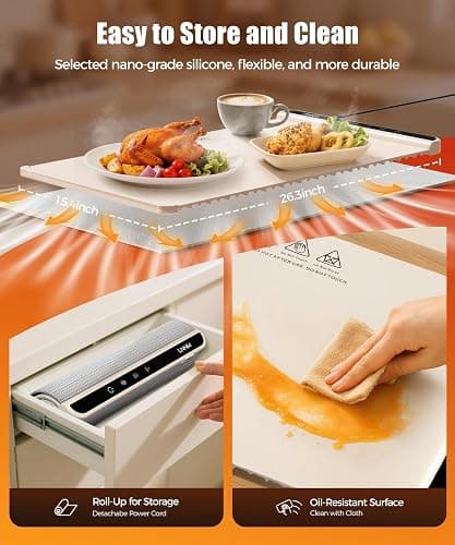 Food Warming Mat with Heat-Resistant Pad, 26X15 Inch, 6-Level Temp 6-Hour Timer, Child Lock Safety,Food Warmer Chafing Dishes for Buffet. thumbnail 5