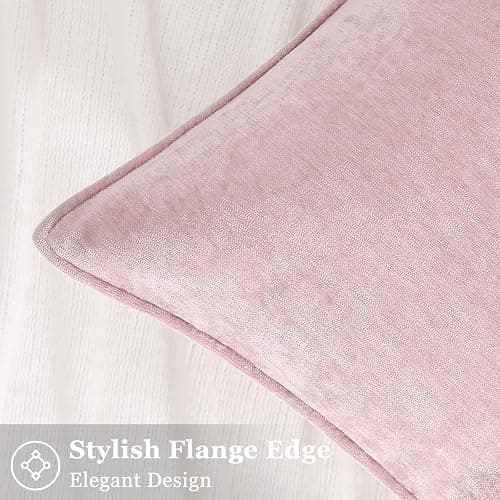 decorUhome Christmas Couch Throw Pillow Covers 18x18 Set of 2, Decorative Soft Euro Velvet Neutral Chenille Pillow Covers with Elegant Design for Sofa Bed Living Room Home Decor, Blush Pink thumbnail 3
