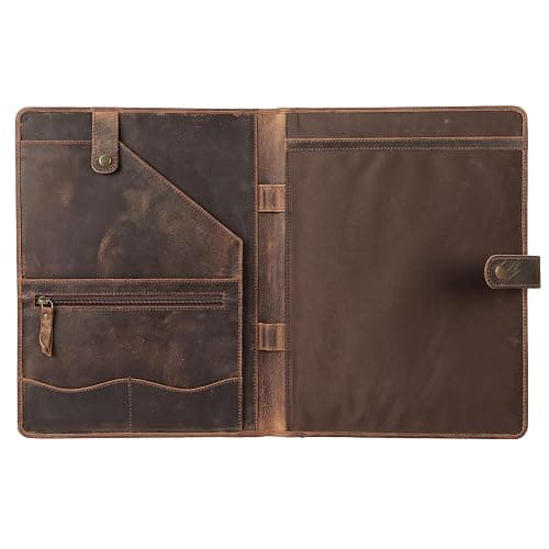 KomalC Leather Portfolio Folder with Button Closure | Business Padfolio for Professionals | Vintage Full-Grain Leather Organizer with Legal Pad Holder, Card Slots & Document Pockets (Distressed Tan) thumbnail 7