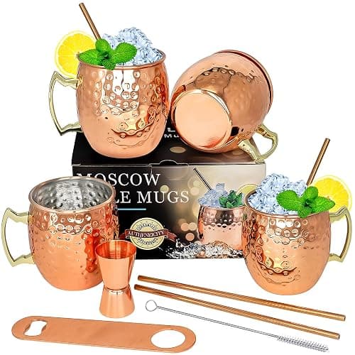 LINALL Moscow Mule Copper Mugs- Set of 4 Copper Plated Stainless Steel Mug 18oz, for Chilled Drinks (4 pcs) - Image 1