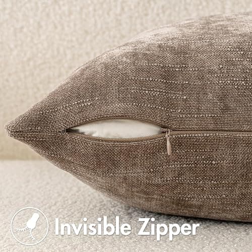 MIULEE Pack of 2 Decorative Throw Pillow Covers Soft Chenille Throw Pillows Solid Neutral Farmhouse Textured Cushion Covers for Couch Sofa Bedroom Living Room 18x18 Inch, Taupe Grey thumbnail 6