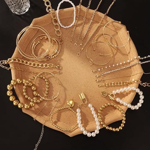 IFKM 6 PACK (24 PCS) Boho Gold Chain Bracelets Set for Women, 14K Gold Plated Multiple Layered Stackable Open Cuff Wrap Bangle Adjustable Link Italian Cuban Jewelry for Women Gift thumbnail 6