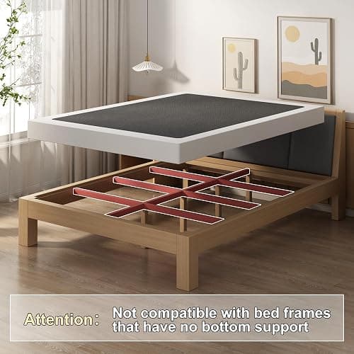 EMODA 5 Inch Box Spring Queen Size Bed Base, Heavy Duty Metal Queen Mattress Foundation with Fabric Cover, Easy Assembly, Black thumbnail 7