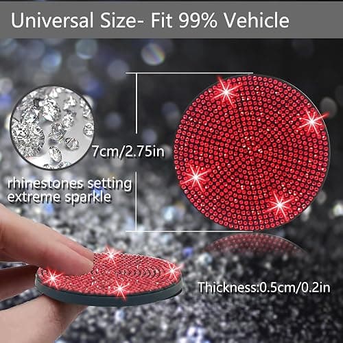 NBTEPEM 4pcs Bling Car Cup Holder Coaster, 2.75 inch Anti-Slip Shockproof Universal Fashion Car Coasters Insert Bling Crystal Rhinestone Automotive Interior Accessories for Women (4 pcs, Red) thumbnail 2