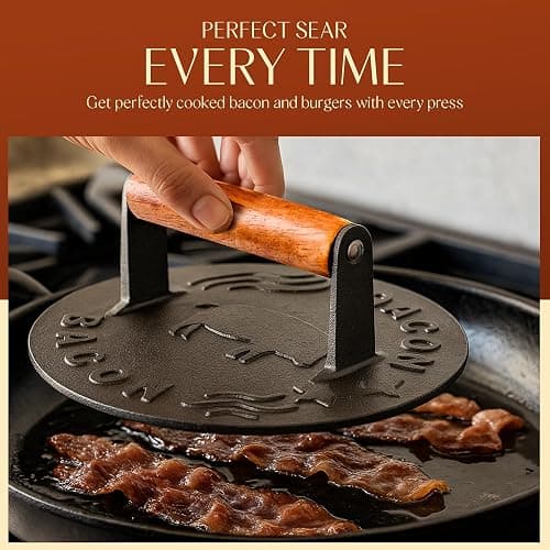Heavy-Duty Cast Iron Burger Press 8.5 Inch Round Burger Smasher, Grill Press for Cooking Burgers, Bacon, Sandwiches, Steak, Ground Beef, Meats, Sausages, and So On thumbnail 6