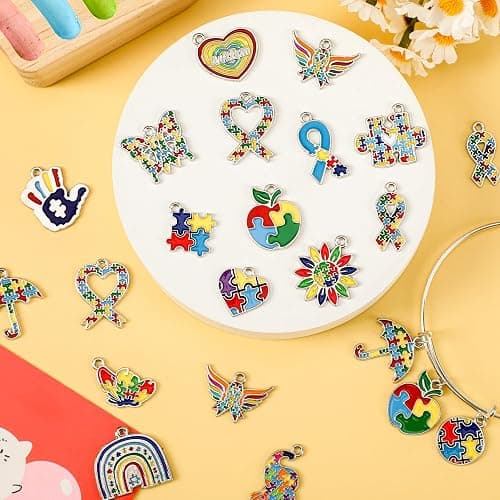 MARFOREVER 40Pcs/20 Pairs Autism Awareness Charms, Autism Charm for Jewelry Making, Autism Alloy Puzzle Pendants for Bracelet Necklace Earrings Making Accessories Autism Awareness Stuff thumbnail 6