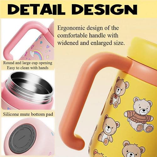 Como bebe Insulated Whale Fountain Sippy Cup, 24 oz 316 food-grade Stainless Leak-Proof Straw,Tumbler with Handle, Fits Car Cup Holders. 2 types lids for Kids, Teens & Adults V3.0 (Green dinosaur) thumbnail 6
