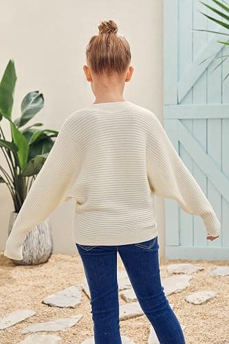 Mafulus Girl's Oversized Crewneck Fall Sweaters Kids Batwing Long Sleeve Slouchy Chunky Cute Pullover Jumper Shirts 5-14T thumbnail 4