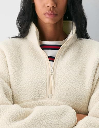 Aimiray Women’s Quarter Zip Fleece Pullover Fuzzy Sherpa Jacket | Half Zip Mockneck Sweatshirt Jacket,Long Sleeve Cozy Layering Tops,Fuzzy Brown Teddy Outfits for Fall Winter Cold Outdoor thumbnail 5