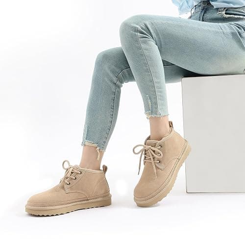 Litfun Fur Lined Ankle Boots for Women Genuine Suede Mini Booties Short Lace Up Snow Boots thumbnail 2