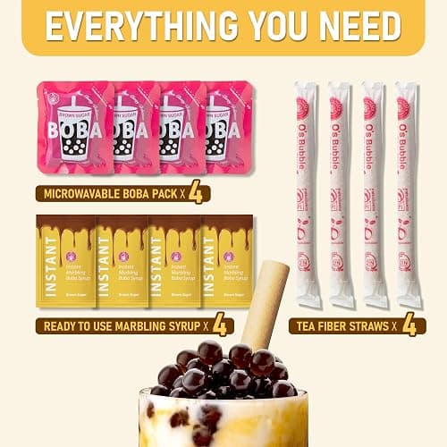 O's Bubble Instant Boba Kit | Marbling Boba Tea Kit | Bubble Tea Tapioca pearls | Marbling Syrup | Non-Dairy | Shelf Stable | Vegan | Gluten-Free | Brown Sugar (Pack of 4) thumbnail 6