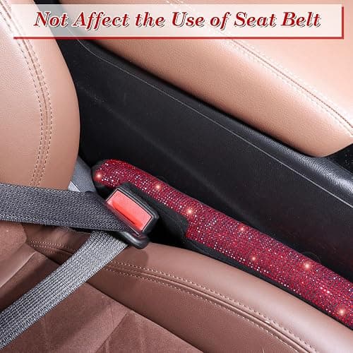 ToBeQueen Car Seat Gap Filler Red Bling Car Accessories for Women Universal Fit for Car Truck SUV, 2 Pack Handmade Crystal Rhinestone Diamond Bling Gap Filler(Red) thumbnail 3