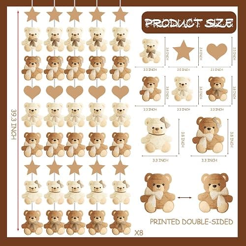 Brown Bear Birthday Party Decorations 8PCS Teddy Bear Garland banner Bear Baby Shower Supplies Bearly Wait Gender Reveal Hanging Cutout Garlands for Birthday Wedding Party Decor thumbnail 4