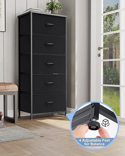 Crestlive Products Vertical Dresser Storage Tower - Sturdy Steel Frame, Wood Top, Easy Pull Fabric Bins - Organizer Unit for Bedroom, Hallway, Entryway, Closets - 5 Drawers(Black) thumbnail 5