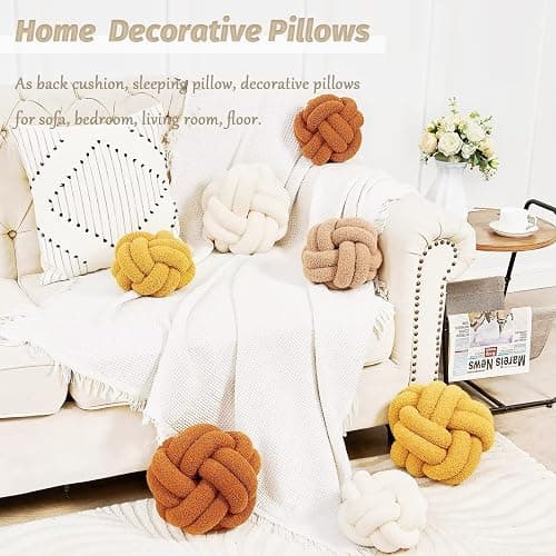 Uvvyui Knot Pillow Ball, Soft Ivory Home Decor Knotted Pillows, Handmade Round Plush Throw Pillow, Aesthetic & Cute Large Decorative Pillows for Bed, Floor, Couch, Bedroom Home Decor 11 inches thumbnail 5