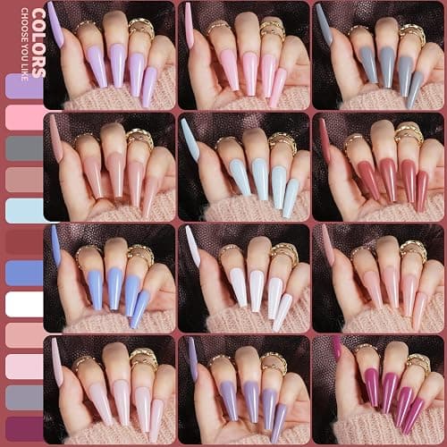 Teenitor Full Cover Color Press On Coffin Nails, 576pcs Fake Nail Tips in 24 Colors, Glue On Long Ballerina False Nails thumbnail 2