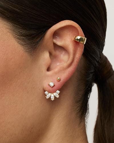 PAVOI 14K Gold Plated Cubic Zirconia Earrings Jacket for Women - Sterling Silver Posts Dainty CZ Front and Back Double Studs - Statement Ear Jacket Earrings for Women thumbnail 2