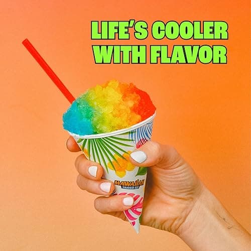Hawaiian Shaved Ice S700 Kid-Friendly Snow Cone Machine Kit with 3-16oz. Syrup Flavors: Cherry, Grape, and Blue Raspberry, Plus 25 Snow Cone Cups, 25 Spoon Straws, and 3 Black Bottle Pourers thumbnail 4
