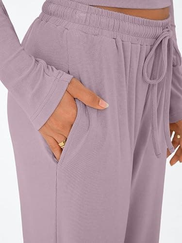 Trendy Queen Women's 2 Piece Matching Lounge Set Long Sleeve Slightly Crop Top Wide Leg Pants Casual Sweatsuit thumbnail 5