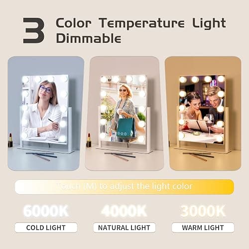 Kotdning Vanity Mirror with Lights,Lighted Vanity Mirror with 12 Dimmable Bulbs for Dressing Room & Bedroom,3 Color Lighting,Modes Detachable 10x Magnification 360°Ratation (White) 14.6" L x 17" W thumbnail 3