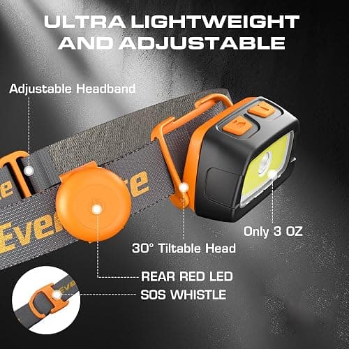 EverBrite Rechargeable Headlamp - 350 Lumens Headlight with Red/Green Light and Tail Light, 7 Lighting Modes with Memory Function, Perfect for Trail Running, Camping and Hiking thumbnail 3