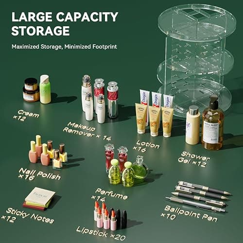 Auxmir Organisateur Maquillage Rotatif 360°, Rangement Maquillage 9 Niveaux Réglables, Organisateur Coiffeuse Grande Capacité Multifonctionnel pour Produit Cosmétiques Skincare Parfum, Transparent thumbnail 5