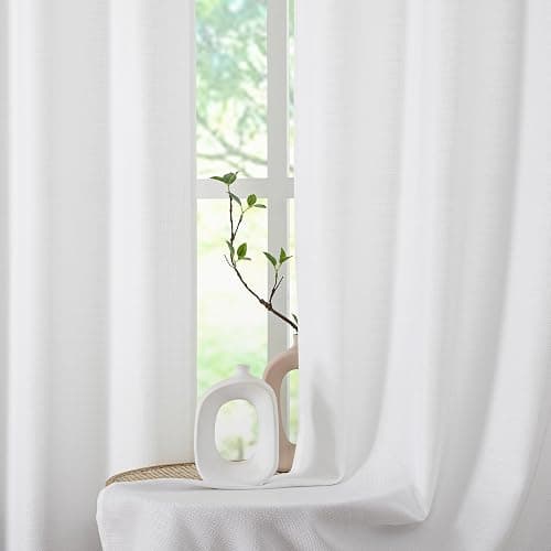 Chyhomenyc White Curtains 45 Inch Length 2 Panels, Faux Linen Textured Semi Sheer Light Filtering Soft Airy Rod Pocket Window Treatment Drapes for Living Room Bedroom, 30Wx45L Inch, 2 PCS thumbnail 9