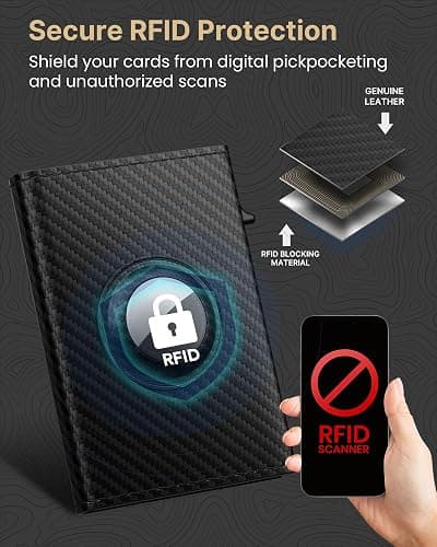 typecase AirTag Wallet for Men: Compatible with Apple AirTag (1st & 2nd Generation), RFID Blocking, Genuine Leather, Slim & Minimalist Design - 14 Card Capacity | ID Window | Cash Slot (Carbon Fiber) thumbnail 5