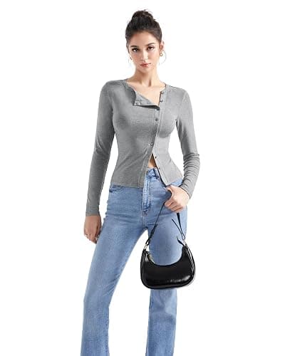 SUUKSESS Women Button Down Ribbed Tops Long Sleeve Going Out Fitted Modal Shirt thumbnail 2
