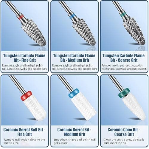 Depvko 13PC Nail Drill Bits Set, Drill Bits for Nails, 3pcs Tungsten Carbide Drill Bits+ 3pcs Ceramic Efile Nail Drill Bits+ 6pcs Cuticle Drill Bits+ 1pcs Brush, 3/32 inch Nail Bits for Nail Drill thumbnail 3