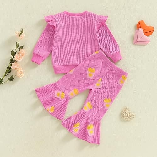 Socutebabe Toddler Baby Girl Valentines Day Outfit Fries Before Guys Sweatshirt Long Sleeve Pullover Flare Pants Cute Clothes thumbnail 8
